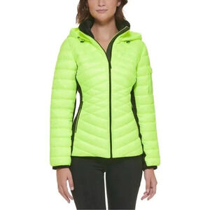 Calvin Klein Hooded Mixed-Media Puffer Jacket -Safety Yellow  NWT